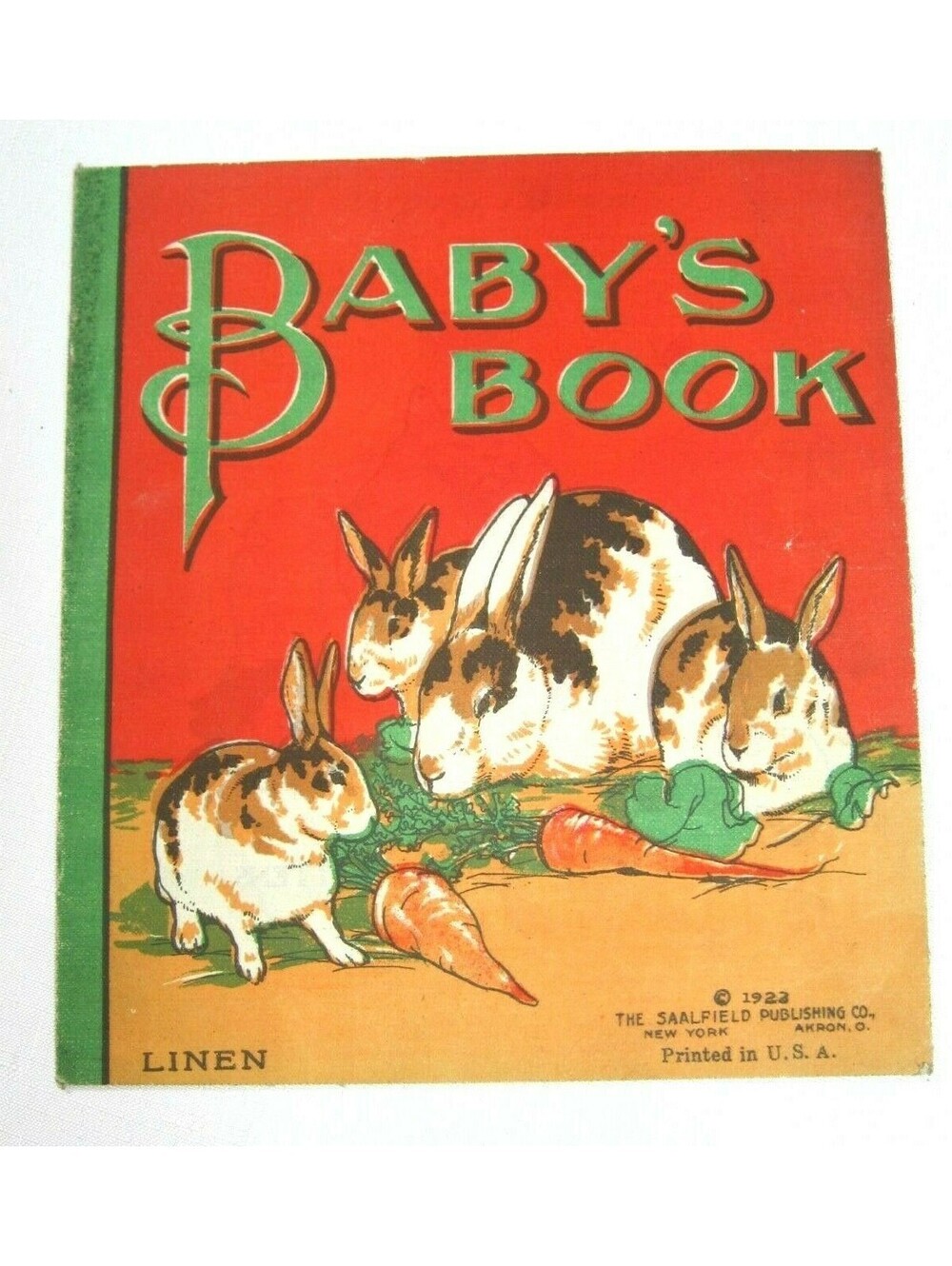 Baby's Book Linen Childrens Coloring Book Bunny Rabbits Saalfield Antique 1922